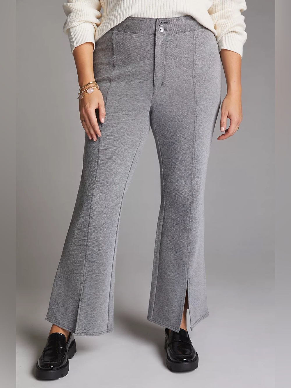 Anthropologie Gray Boot-Cut Split-Hem Ponte Pants